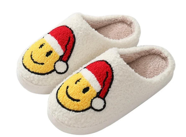 Santa Smiley Plush Slippers