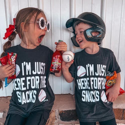 I’m just here for the snacks-youth tees