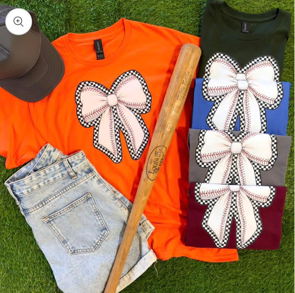 Checkered Baseball Bow tee