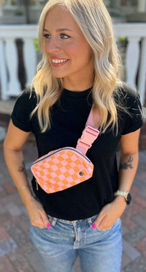 Pink/Orange Checkered Bum Bag