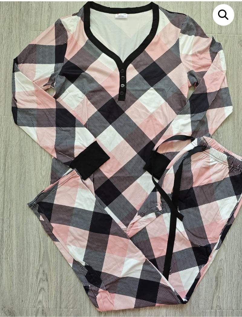 Pink/Black Plaid Pajama set